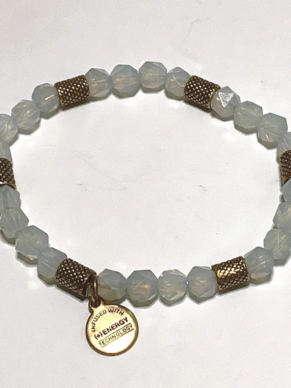 Bracelet Alex & Ani Glass Beaded Stretch Dangle +Energy Charm Bracelet Signed